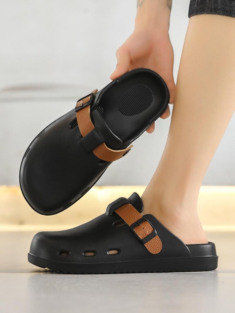 Product Introduction of Men's Casual Plain Color Buckle Sandals, Comfortable Non-slip Waterproof Sandals, Fashionable Beach Sandals for Outdoor Beach 5