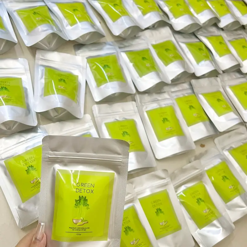 4 túi bột xanh kèm 1 túi & 1 chai thuỷ tinh, thướt dây 4