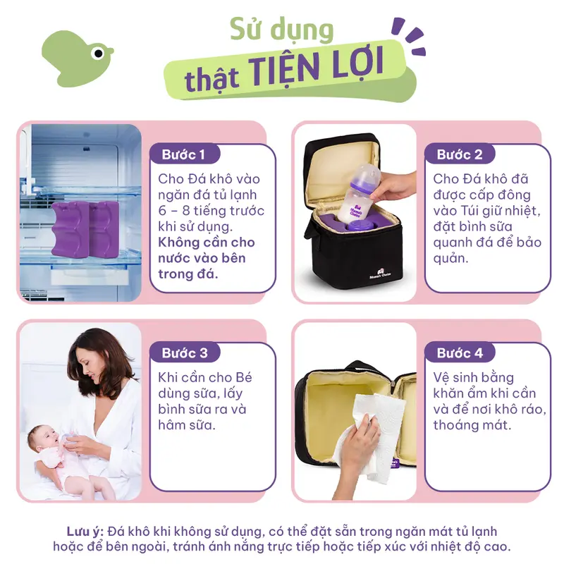 Combo Bộ Giữ Lạnh Sữa Mẹ Mama’s Choice, Túi Giữ Nhiệt Chất Liệu Cao Cấp 4 Lớp Dày Dặn Kèm Đá Khô Giữ Lạnh 7