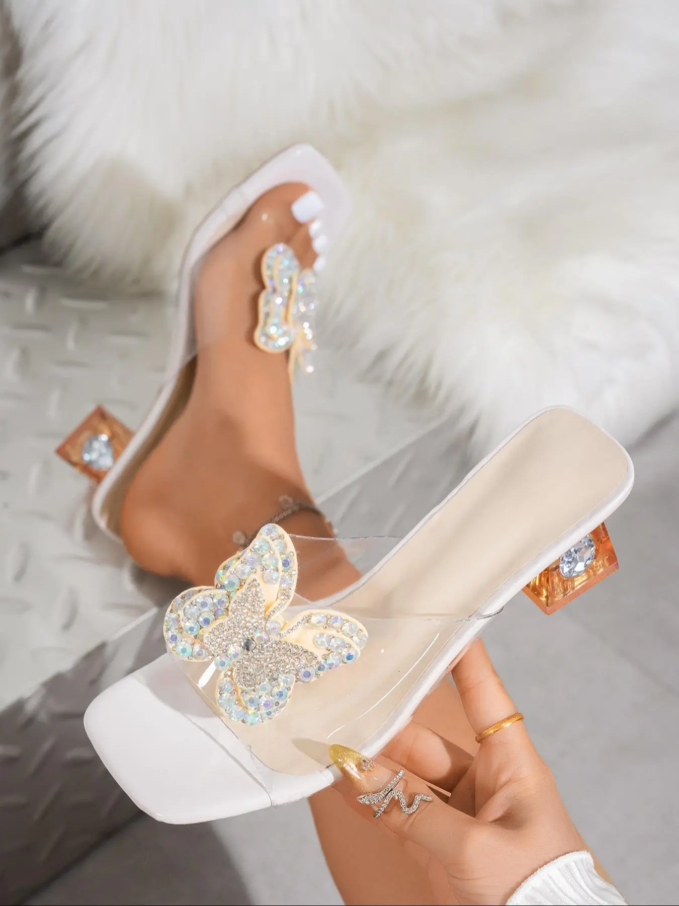 Fashion Butterfly Decorated Transparent High Heel Sandals, Elegant Comfortable Sandals for Party, Daily Clothing Decor for Women & Girls, Summer