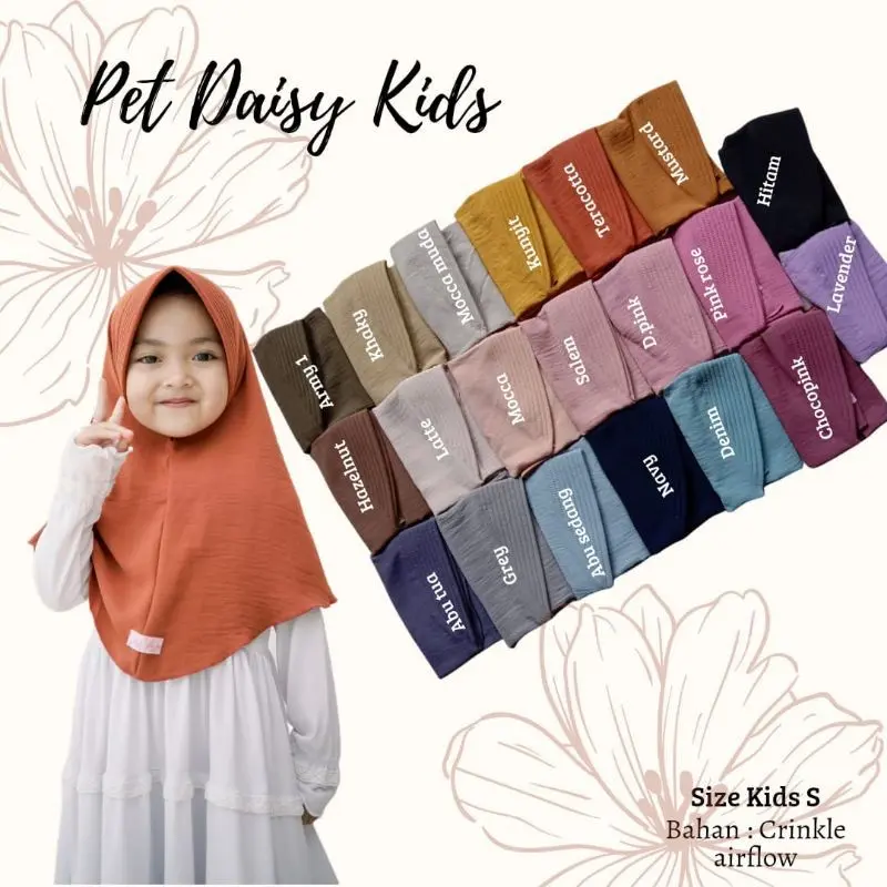 hijab instan bergo ped anak cringkle airplow size tk 2-5thn cantik muslim Nyaman Kerudung