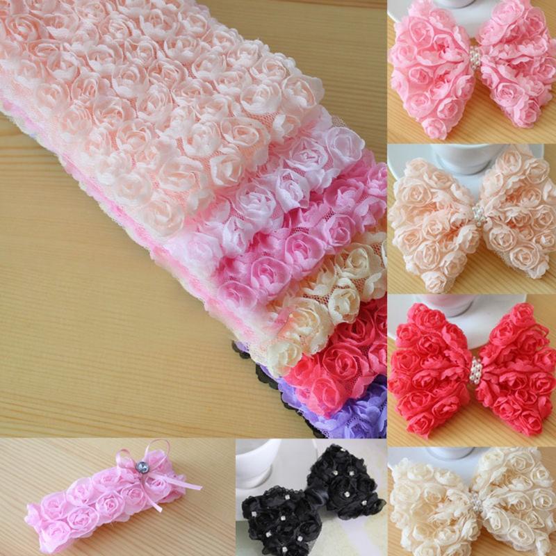 New DIY Rose Lace Applique Chiffon Gradient Color Trim Ribbon 6cm Flower Embroidered Costume Headdress 7