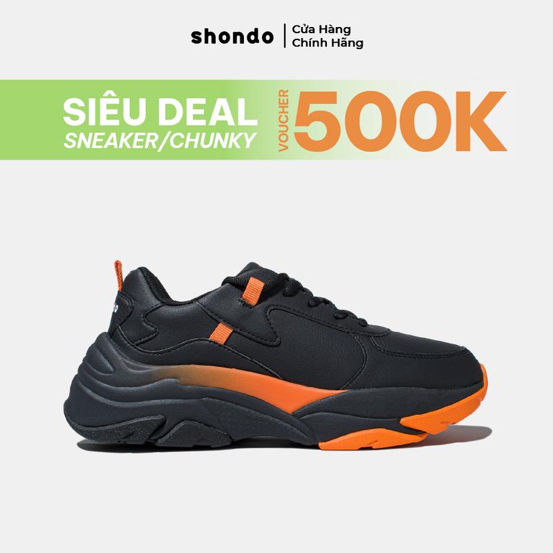   Nên tăng 1 size  Giày Sneaker Thể Thao Nam SHONDO Chunky S1 Êm Thích Hợp Đi Làm Đi Học Chơi Ombre Đen Cam CHN1010 