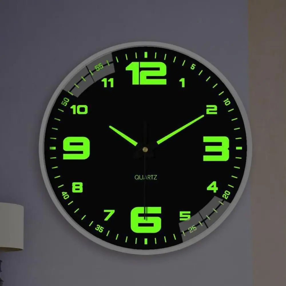 Plastic Wall Clock Light Glow In The Dark Time Accuracy Round Digital Clock Fashion Silent Luminous Wall Clock for Home