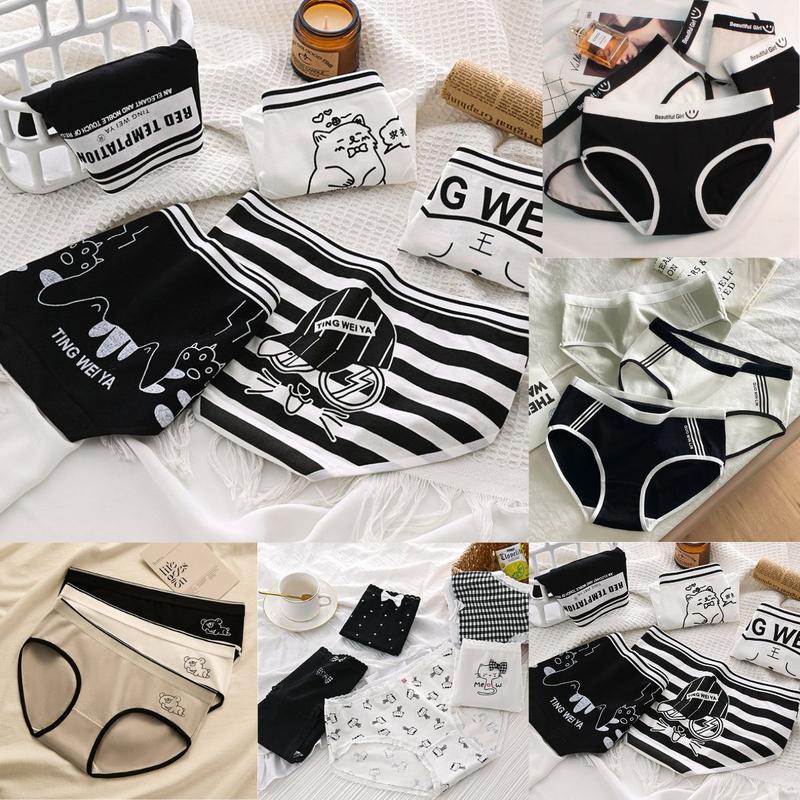 Set 5 Quần Lót Nữ Cotton Giá Rẻ Tông Màu Tối Dễ Thương Đáng Yêu