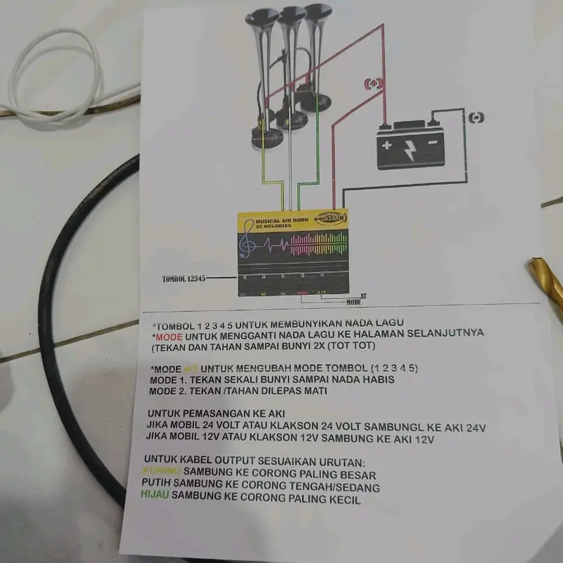 MODUL klakson telolet 3 corong dengan 25 nada, 12V-24V, ada nada lagu piala dunia. 2