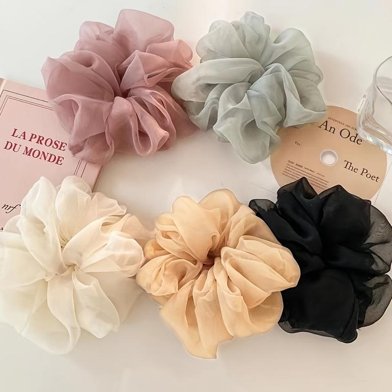 5pcs Large French Puff Chiffon Big Intestine Hair Rings 1