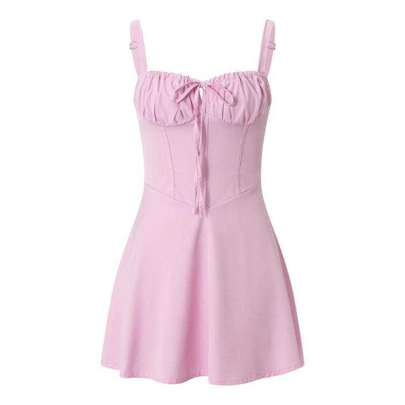 Product Introduction of SUPER-Women Summer Solid Color Tie-Up Fishbone Corset Waist Shaping Sleeveless Short Dress 43