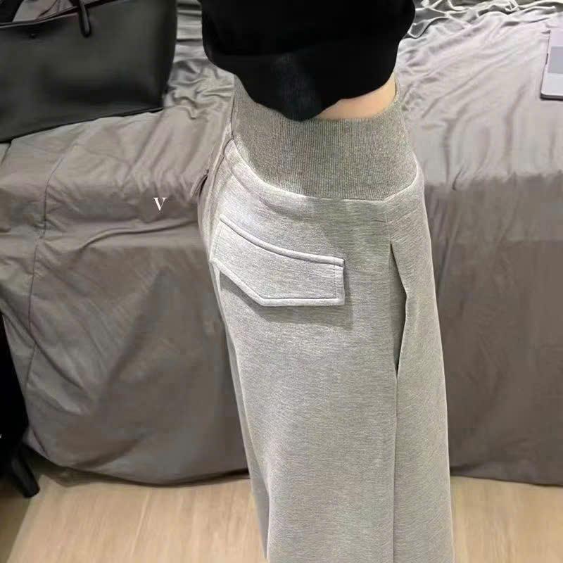 quần nỉ mì suông ống rộng nữ cạp bo chun ta 6cm dài 100cm ống 23 đến 25cm lắp túi sau làm điểm nhấn Voi Ong