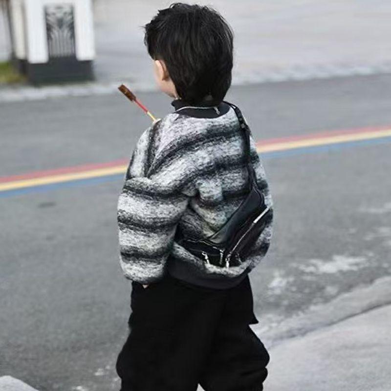 Bộ Đồ Lót Lông Cừu Mùa Đông, Cho Trẻ Em Mẫu Giáo, Ngầu Và Hoang Dã, Áo Hoodie Bé Trai, Quần Ống Côn Dáng Rộng Đi Chơi Bộ Đồ Hai Mảnh, Thời Trang 2