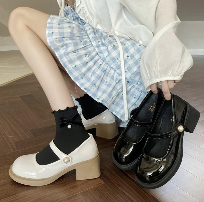  JunnshoesHn Giày đốc nữ cao gót đế vuông dễ di chuyển 5cm 