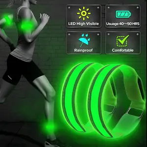 Armband LED Olahraga Safety Jogging Malam Hook Loop Reflective Wristband Lampu LED Terang 3 Mode Kedip Running Bersepeda Hiking Night Visibility Belt Tahan Keringat Baterai CR2032