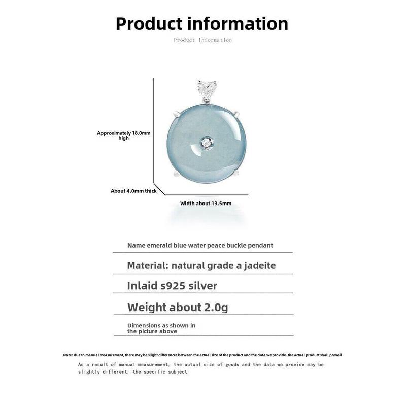 S925 silver inlaid with natural A jadeite blue water safety buckle ice jade pendant pendant necklace men's and women's pendant 5