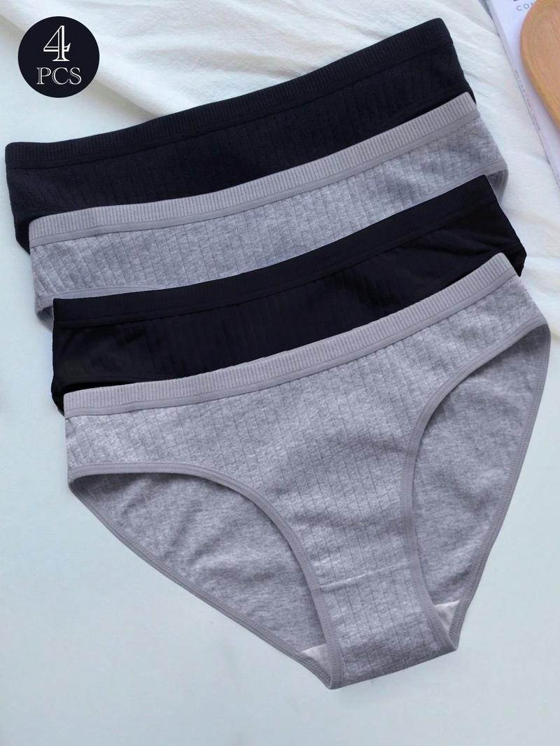 Product Introduction of 4pcs Women's Solid Black/Multi-Color Underwear, Comfortable And Breathable, Everyday Mid-Rise Panties With Wide Waistband Design 11