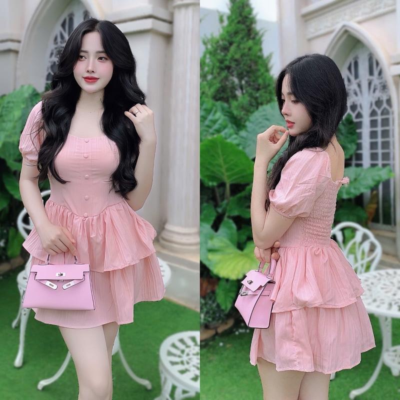 Váy  Dự Tiệc Có Mút Cổ Vuông Trễ Vai Tay Ngắn Vải Xốp Nhật Bigsize 50-100kg Nữ Dress Voan Đầm Women Đen - B.1304 4