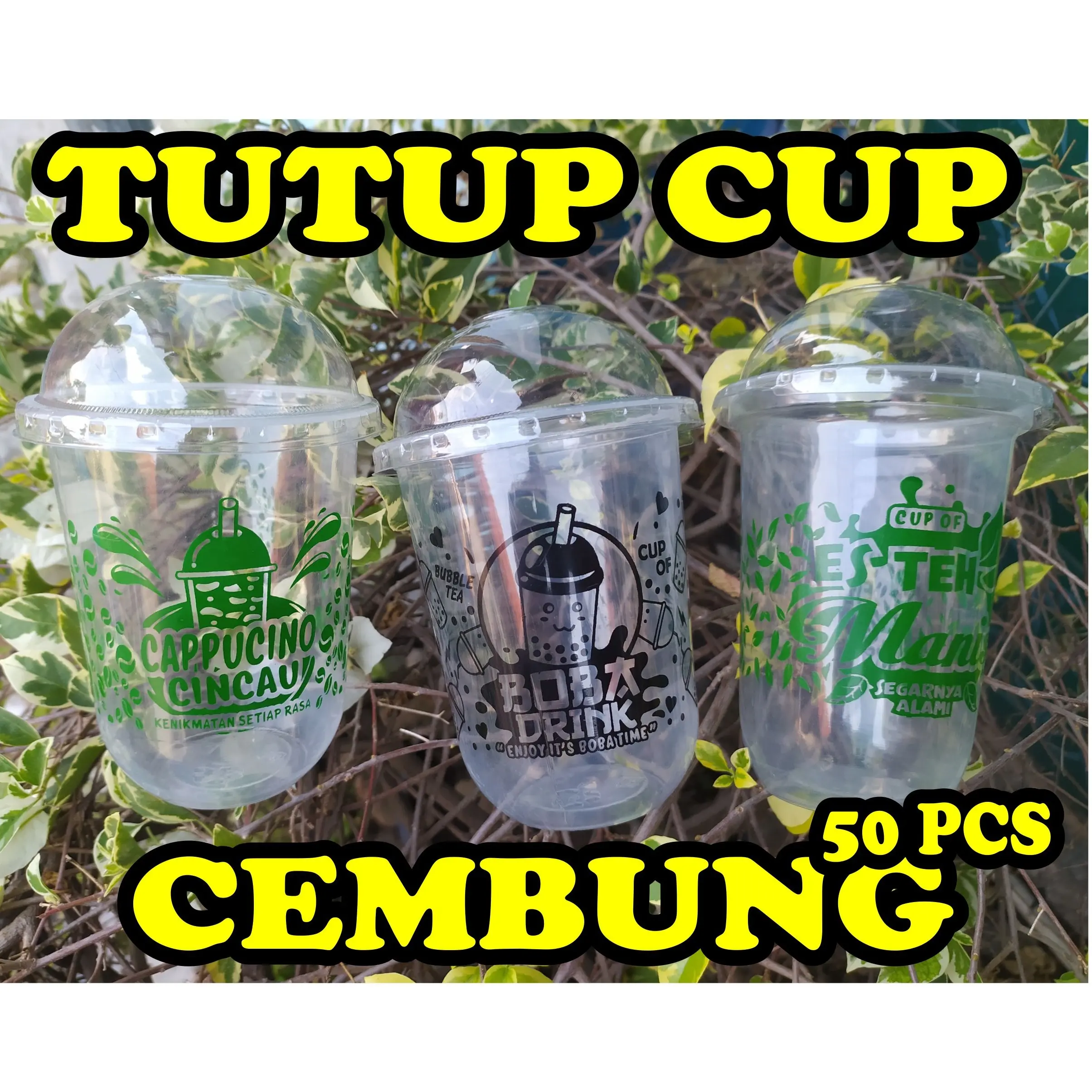 Tutup cup cembung 50 pcs 14oz 16oz 18oz 22oz oval datar  / cup boba / sedotan boba bubble / tapioka pearl / bobatee / bubuk minuman / cappucino cincau / capcin Plastik