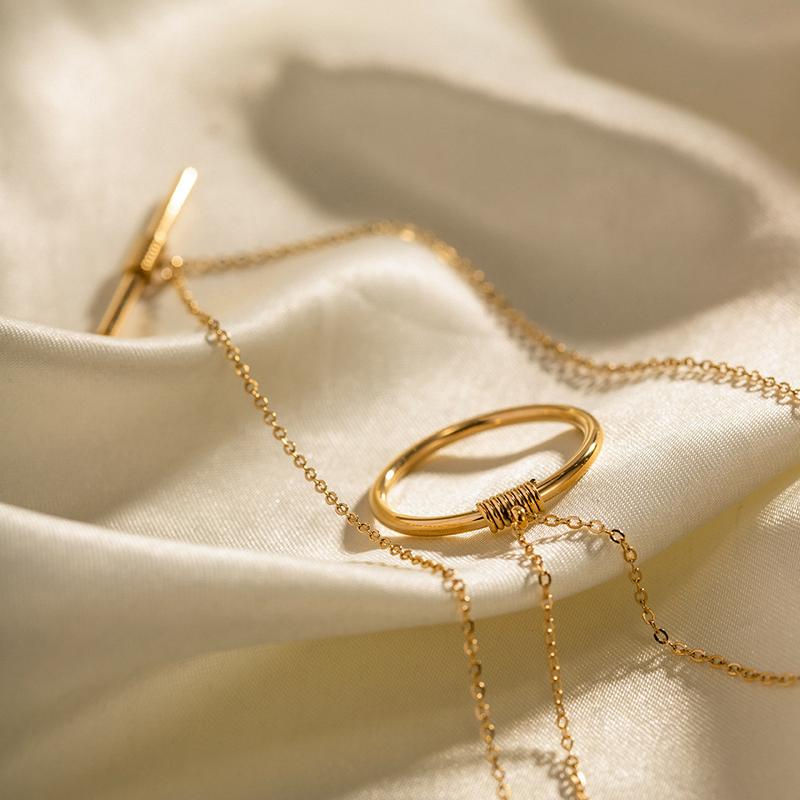 Product Introduction of INS New Fashion Twin Stainless Steel Necklace 16K Gold Plated Double round Long Stitching Necklace Ornament Wholesale 8