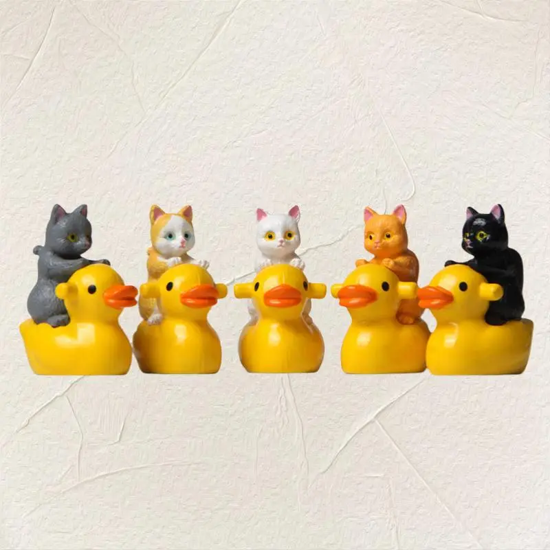 Cute Cat and Duck Design Ornaments, 5 Counts/set Miniature Landscape Ornament, Creative Hand-made Decoration Craft for Home Decor, Figurine