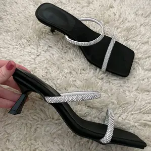 DCollection AR 02 Sandal Heels Wanita Tali impor Stiletto Korean style - sendal pesta elegan wanita korea Hak Tinggi (5-8 cm) Hitam Karet Shoes Kasual