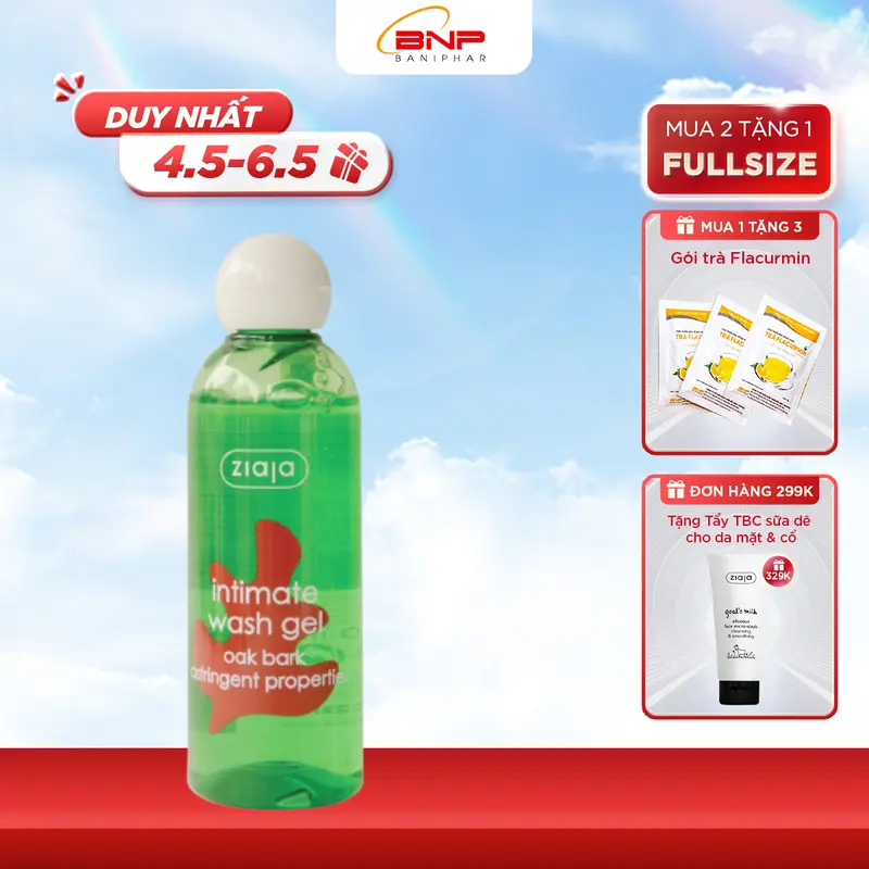 Dung Dịch Vệ Sinh Phụ Nữ Intimate Ziaja Vỏ Sồi Thơm Mát Dịu Nhẹ, Giúp Làm Sạch Cân Bằng pH Tự Nhiên, Dưỡng Ẩm Sâu, Đem Lại Cảm Giác Thoải Mái 200ml
