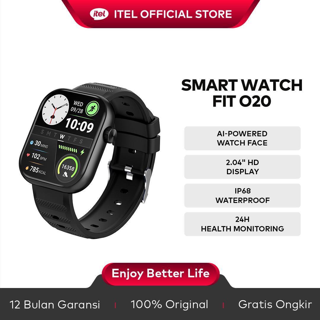 Official itel Smart Watch ISW-O20 AI Watch Face | Pemantau Kesehatan 24 Jam | Layar HD 2.04" | Panggilan BT | Tahan Air IP68 Smartwatch - Black