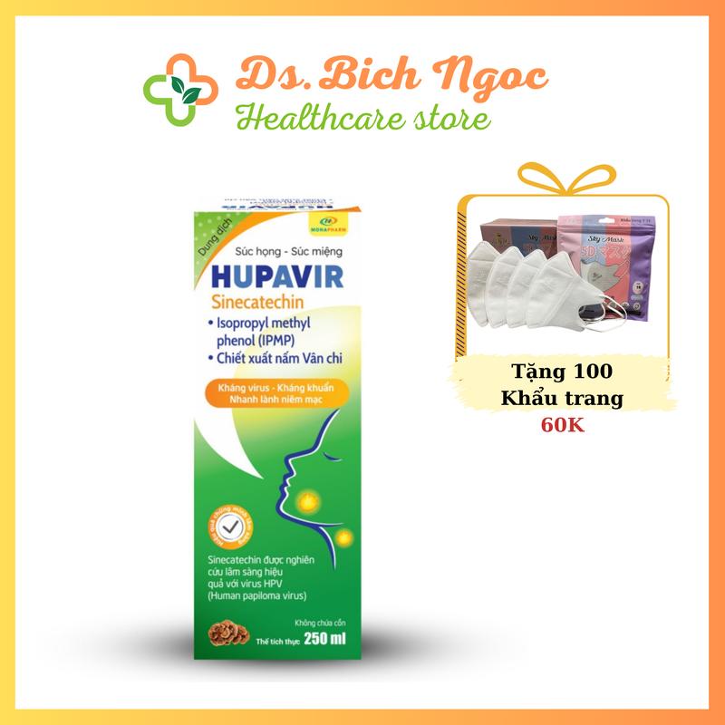 Nước súc miệng súc họng Hupavir Clean 250 ml chiết xuất nấm vân chi, trà xanh, lá neem dùng cho cả nam và nữ hàng ngày Trắng Răng Women