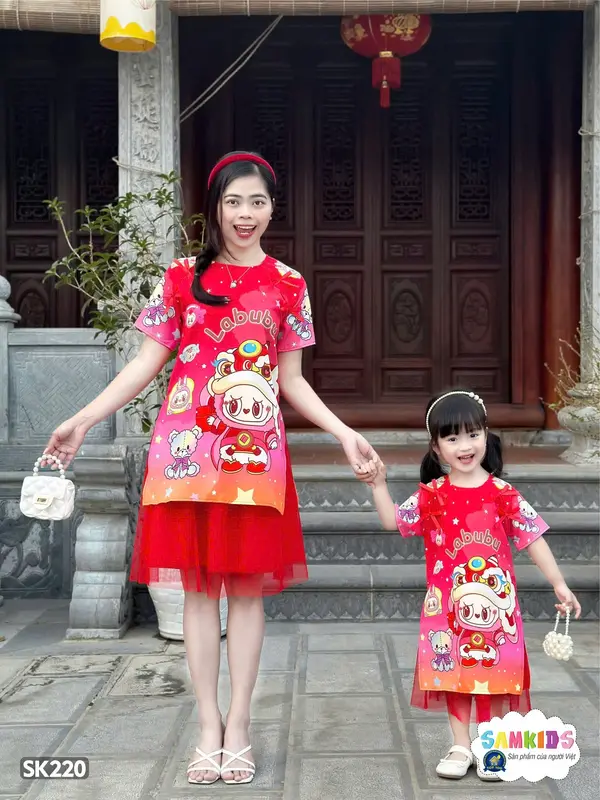SAMKIDS - SET Áo Dài TẾT CÁCH TÂN CHO Bé Gái  - HỌA TIẾT DỄ THƯƠNG 1