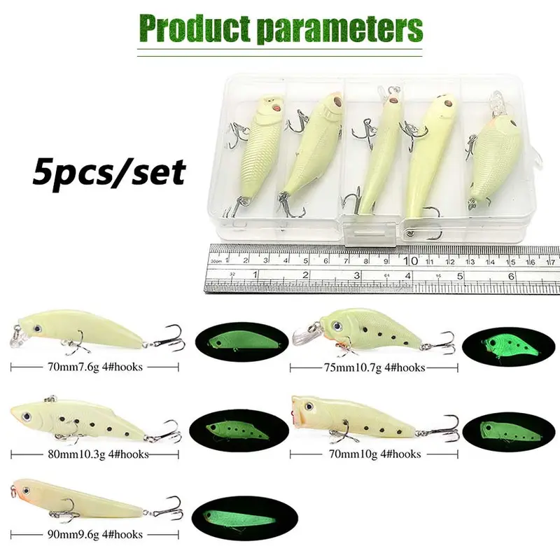 5Pcs/Set Umpan Minnow Pancing Luminous Lure Mancing Ikan Glo