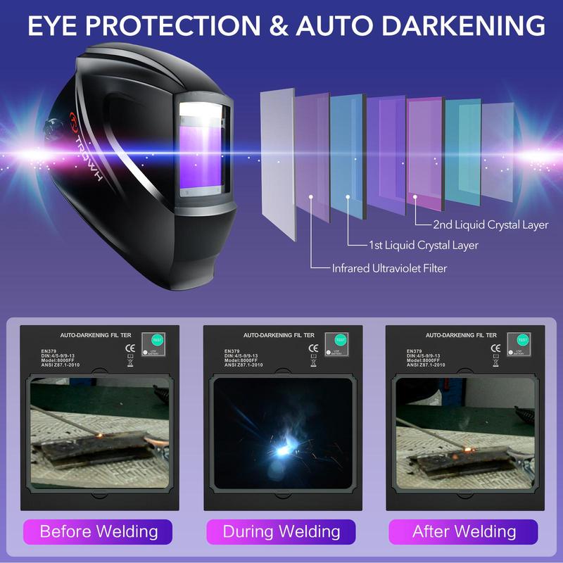 Welding Helmet, Large Viewing True Color Solar Powered Welding Hood with 4 Arc Sensor, Adjustable Wide Shade Range Welder Mask for TIG MIG ARC Weld Plasma Cut Grinding 2