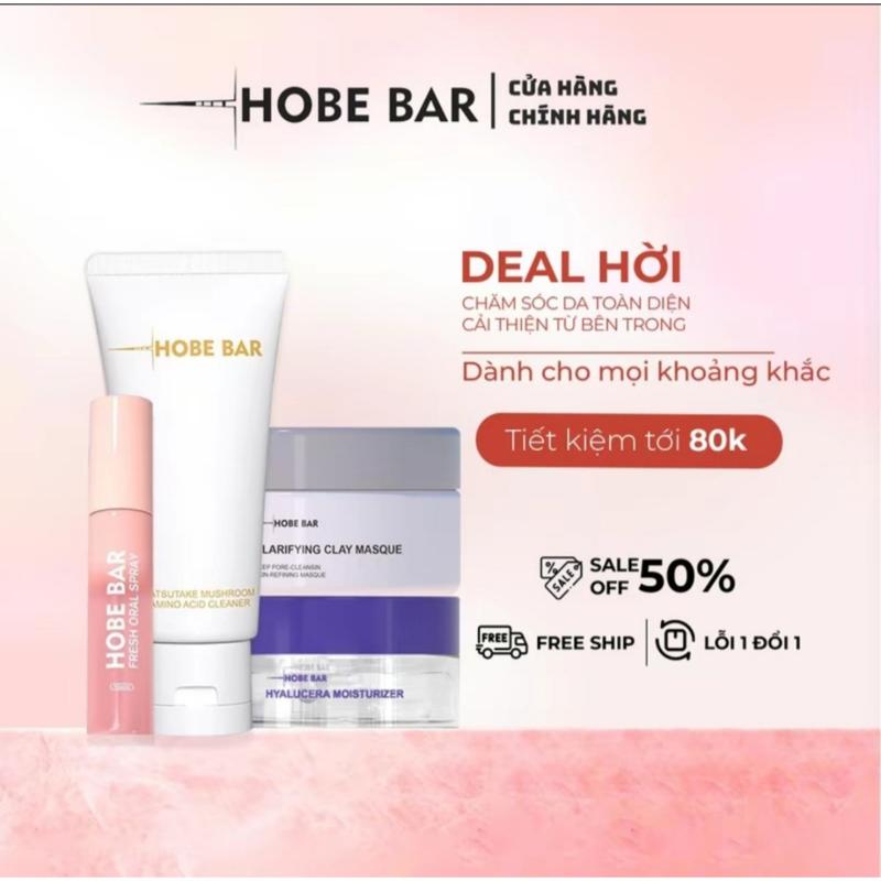 Bộ Sản Phẩm Đặc Biệt hobebar ( Gồm Xịt Thơm Miệng Hương Đào 20ml ,Sữa Rửa Mặt Axit Amin 50ml , Mặt Nạ Đất Sét 55ml Và Kem Dưỡng Ẩm Hyaluronic Axit 55ml) Skincare Serum mặtnạ hobebar Cho Bé