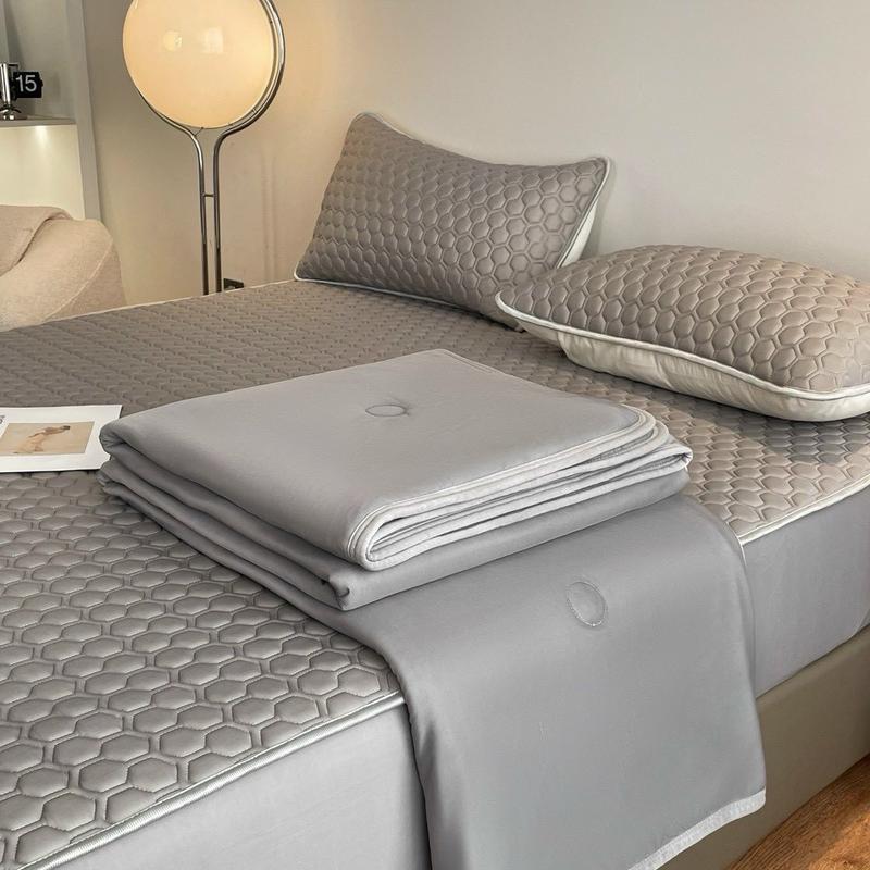 Bộ chăn ga gối cao su non VIHOMAS bedding tone màu đơn sắc, set 4 món: 1 chiếu bo chun, 1 chăn thun lạnh, 2 vỏ gối đầu chăn  thun ga  chải mền