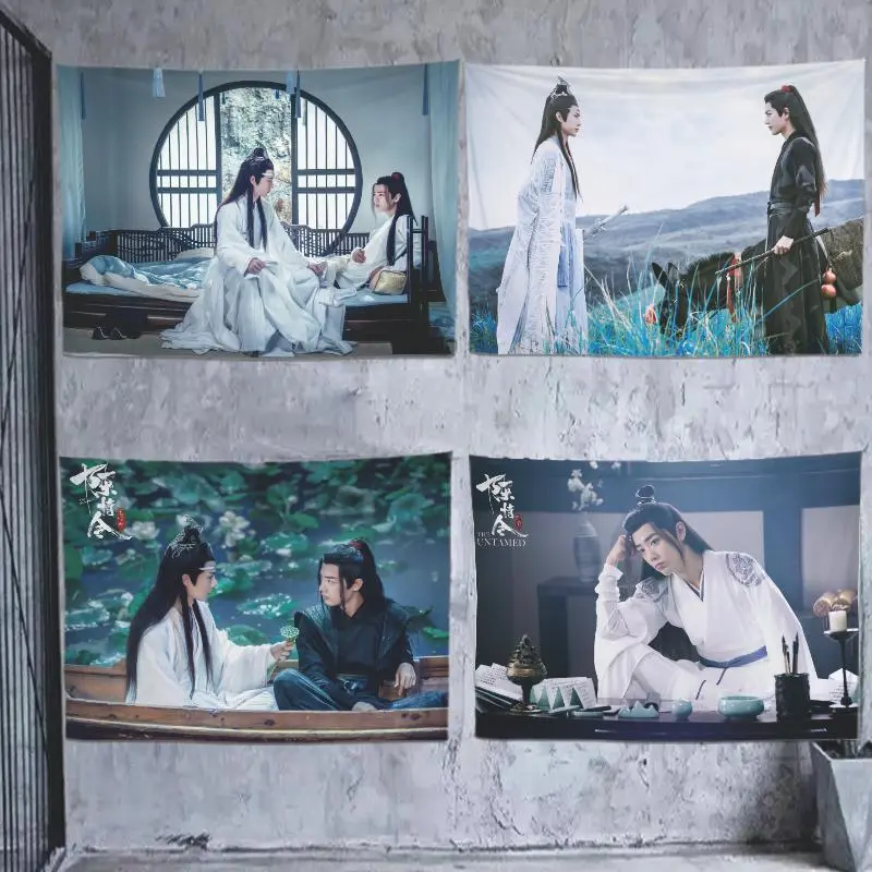 Vải treo tường, Chen Qing Ling và Xiao Zhan Wang Yibo, Vải treo tường nền, Tùy chỉnh với các ngôi sao, Kích thước lớn, Vải trang trí, Thích hợp cho trang trí ký túc xá, Vải biến đổi