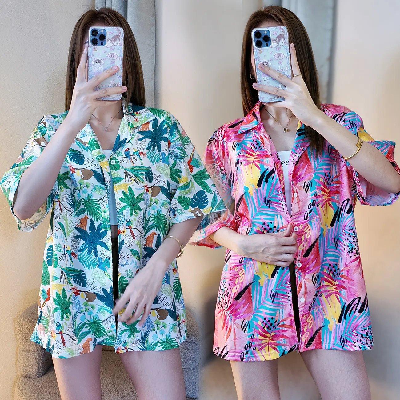 เสื้อเชิ้ตฮาวายรวม9สี9ลาย เสื้อเชิ้ตสงกรานต์ลายดอก ใส่ได้ทั้งหญิงชาย งานจริงสวยมาก พร้อมส่ง ใน กทม