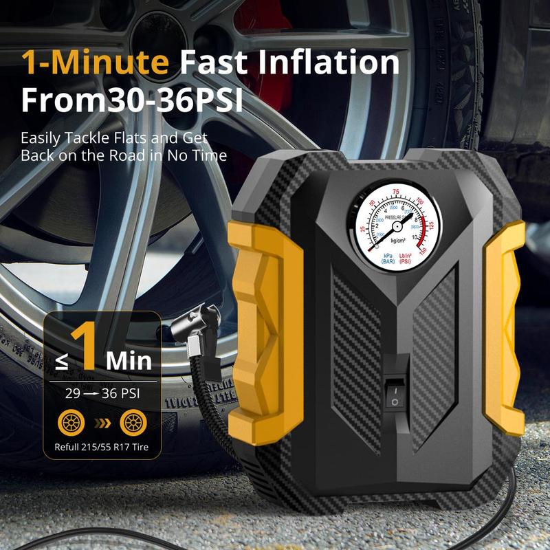 Product Introduction of Carsun Car Air Pump, 12V 150PSI Portable Car Tire Inflator with LED Light, Car Tire Inflation Tool, Professional Car Repair Tool 2