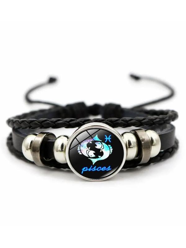 Unisex Vintage Braid Design Twelve Constellations Bracelet, Trendy Casual Beaded Constellation Sign Beaded Bracelet, Fashionable Jewelry As Birthday Gift 7