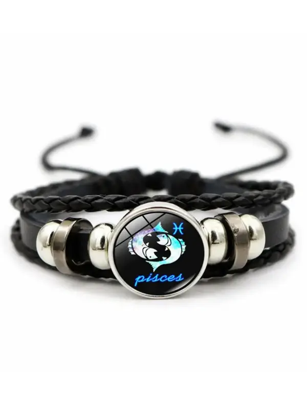 Unisex Vintage Braid Design Twelve Constellations Bracelet, Trendy Casual Beaded Constellation Sign Beaded Bracelet, Fashionable Jewelry As Birthday Gift 7