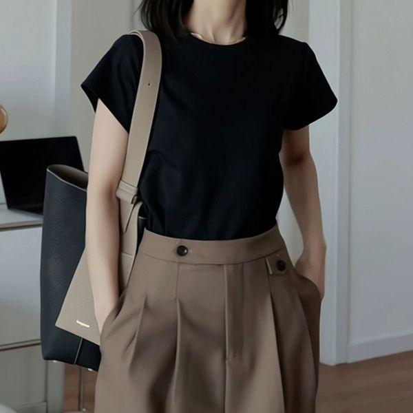 Product Introduction of Cotton all-match gray short-sleepted summer WOMEN'S T-shirt new slim fit slim American design casual slim top 14