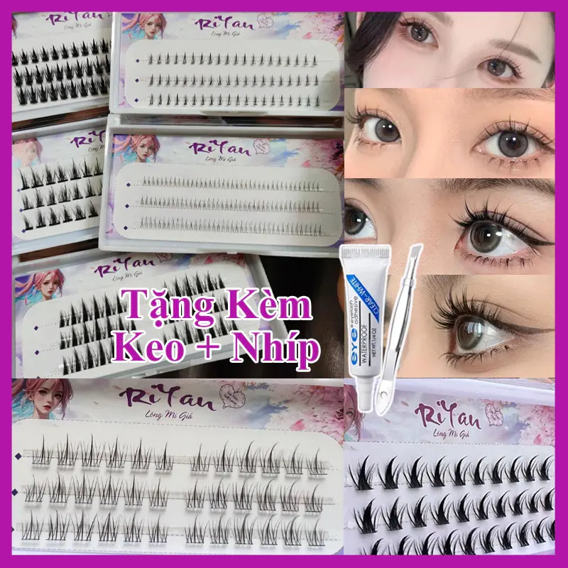 Lông Mi Giả Tách Sợi Trang Điểm Tự Nhiên Anime RiYan Kèm Keo Nhíp Cosmetic Mỹ Phẩm