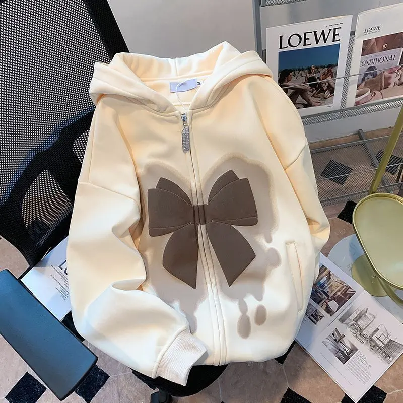 Sweater Bertudung Berat, Gred Tinggi, Kot Wanita, Dilapisi Bulu, Tebal, Sesuai untuk Musim Bunga, Musim Luruh dan Musim Sejuk, Jenama Bergaya, Warna Pepejal, Kardigan, Atas Zip
