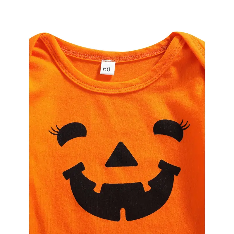 Trang Phục Halloween Cho Em Bé Bộ 3 Món, Áo Liền Quần Bí Ngô, Váy Tutu, Băng Đô 2