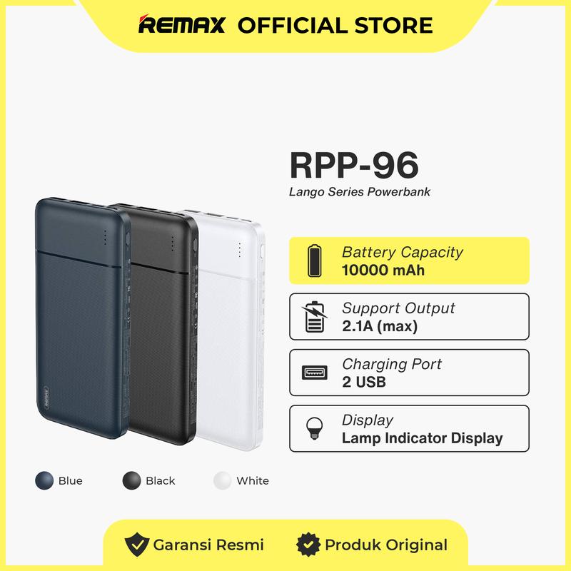 Remax Powerbank 10000mAh 2.1A RPP 96 Lango Series - Shop | Tokopedia