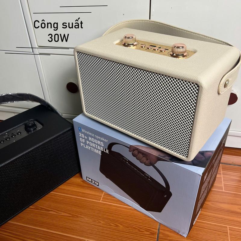 Loa Bluetooth M29 khung gỗ bọc da, công suất 30W , chân sạc type C có cổng Aux, khe cắm usb, thẻ nhớ