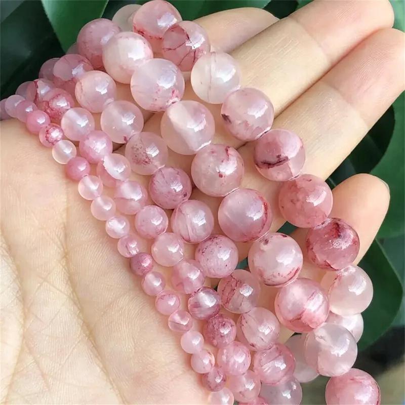 Product Introduction of Natural Stone Cherry Veins Chalcedony Jades Beads Round Loose Spacer Beads For Jewelry Making DIY Bracelet Necklace Beads 1