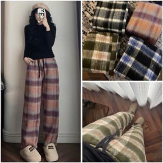 Quần ống rộng nữ Dạ Kẻ Caro cạp chun lưng cao dây rút dáng xuông màu hồng xanh - Quần ống rộng xuông mặc đi chơi thể thao ở nhà Ong Nhung Women Bo Chun