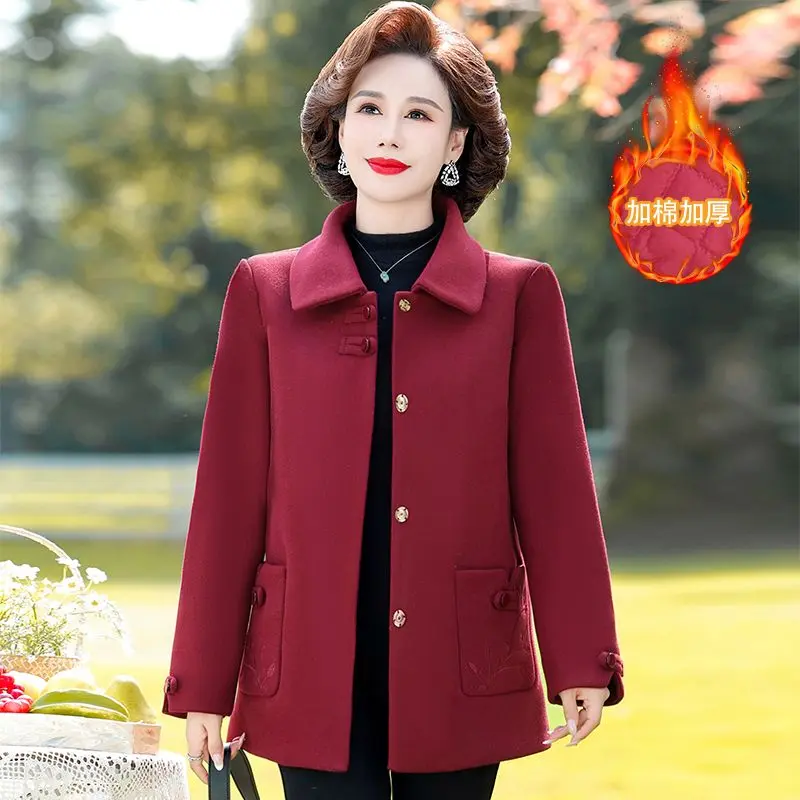 Áo Khoác Len Bông Cho Mẹ, Bộ Sưu Tập Thu Đông Mới, Phong Cách Trung Quốc Cao Cấp Trung Niên, Dáng Rộng Rãi, Phong Cách Phương Tây, Áo Khoác Có Đệm, Phổ Biến 4