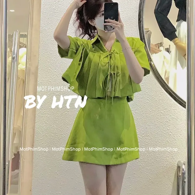 SET đồ nữ hai món áo croptop và chân váy chữ A, SET MOON 2