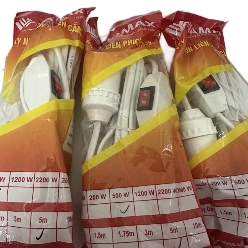 Combo 3 bộ dây điện liền đui đèn và công tắc dài 5m, dùng để thắp bóng đèn điện gia dụng, bóng đèn sưởi ấm cho vật nuôi