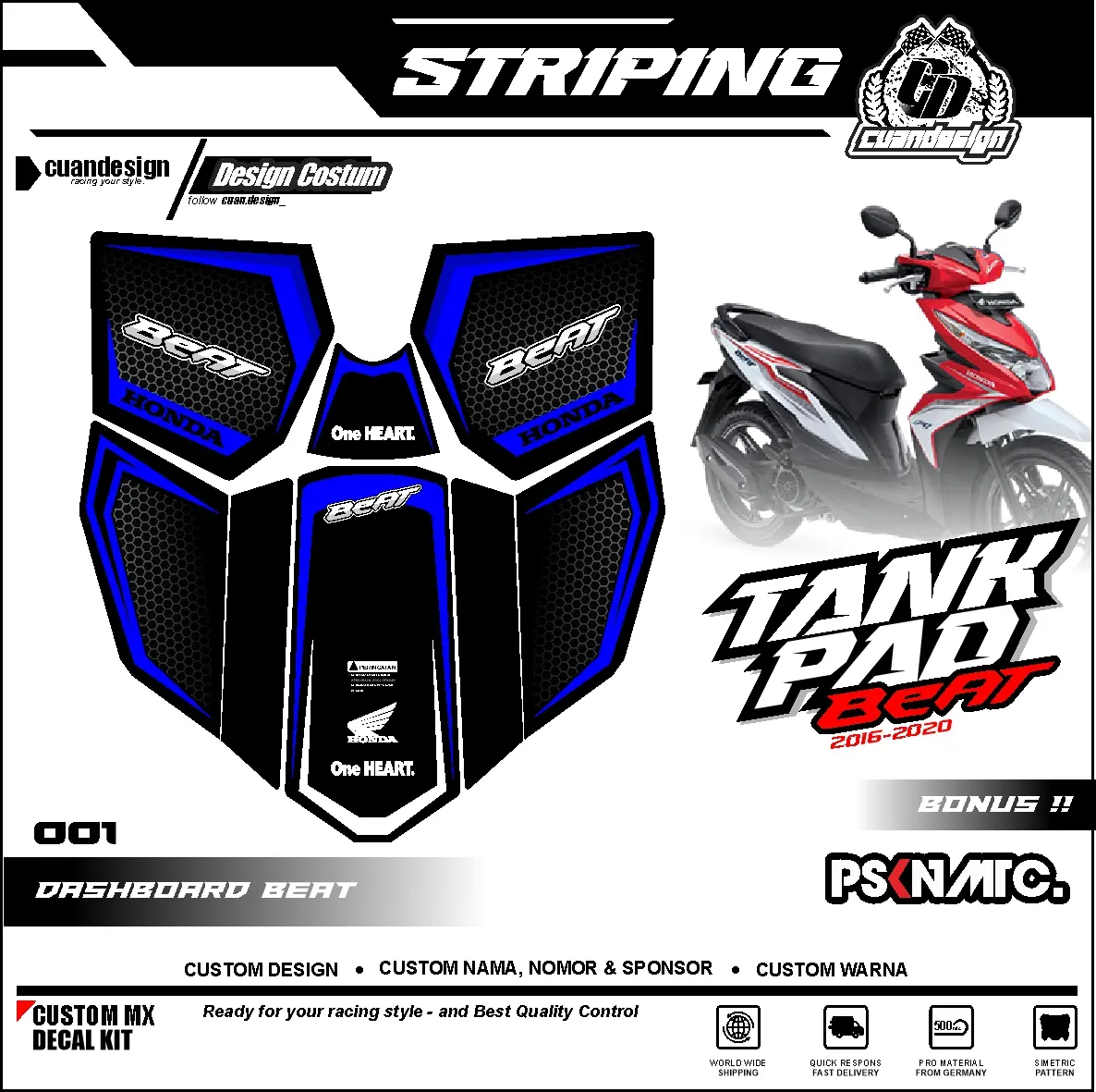 STICKER STRIPING VARIASI BEAT PELINDUNG DASHBOARD TANKPAD STIKER BEAT ESP 2016 2017 2018 2019 2020 Motor Motorcycle