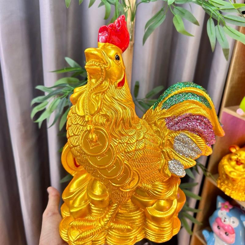 Ống heo tiết kiệm hình gà trống tài lộc size 30x25cm bỏ ống tiết kiệm - Đựng Tiền lợn tiết kiệm đất momo 71 kim tuyến