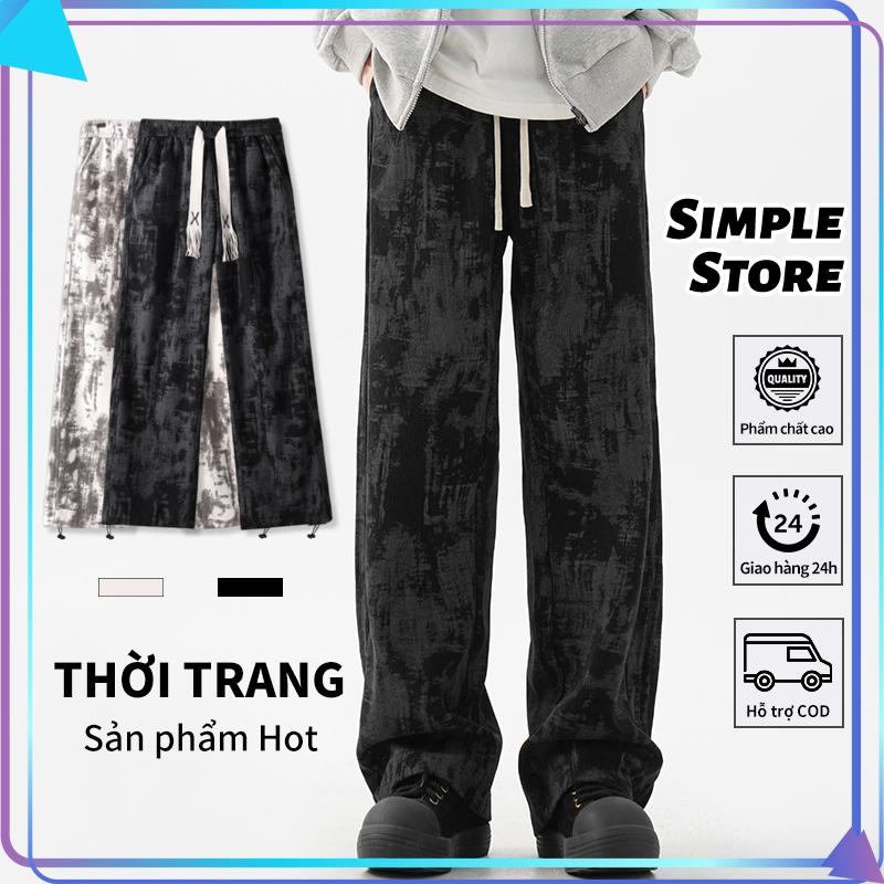 Quần nam Quần ống rộng vải nhung Quần Thun Tăm Vải Co Giãn Cạp Chun Bo Gấu Quần Nỉ Tăm Jogger Unisex Basic Sport